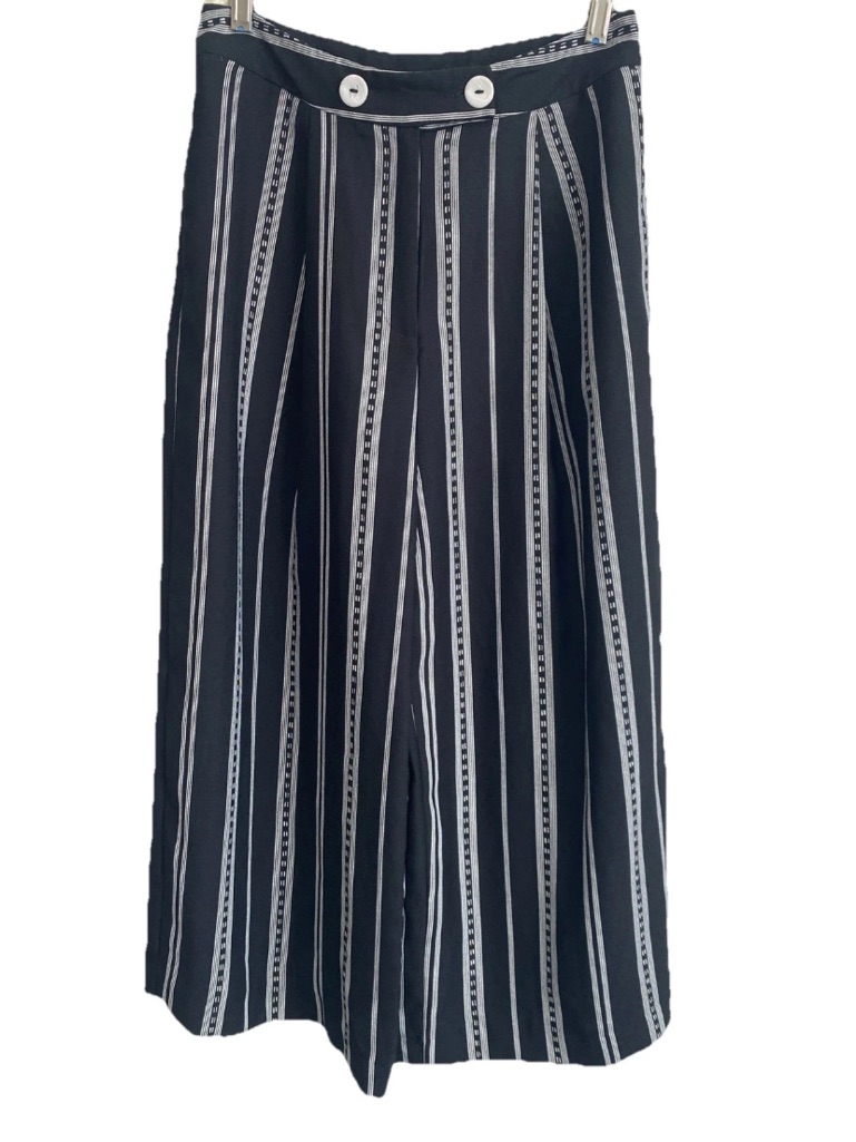 Topshop Wide-Leg Trouser Pants Women's Size 6 Black White Striped High-Waisted
